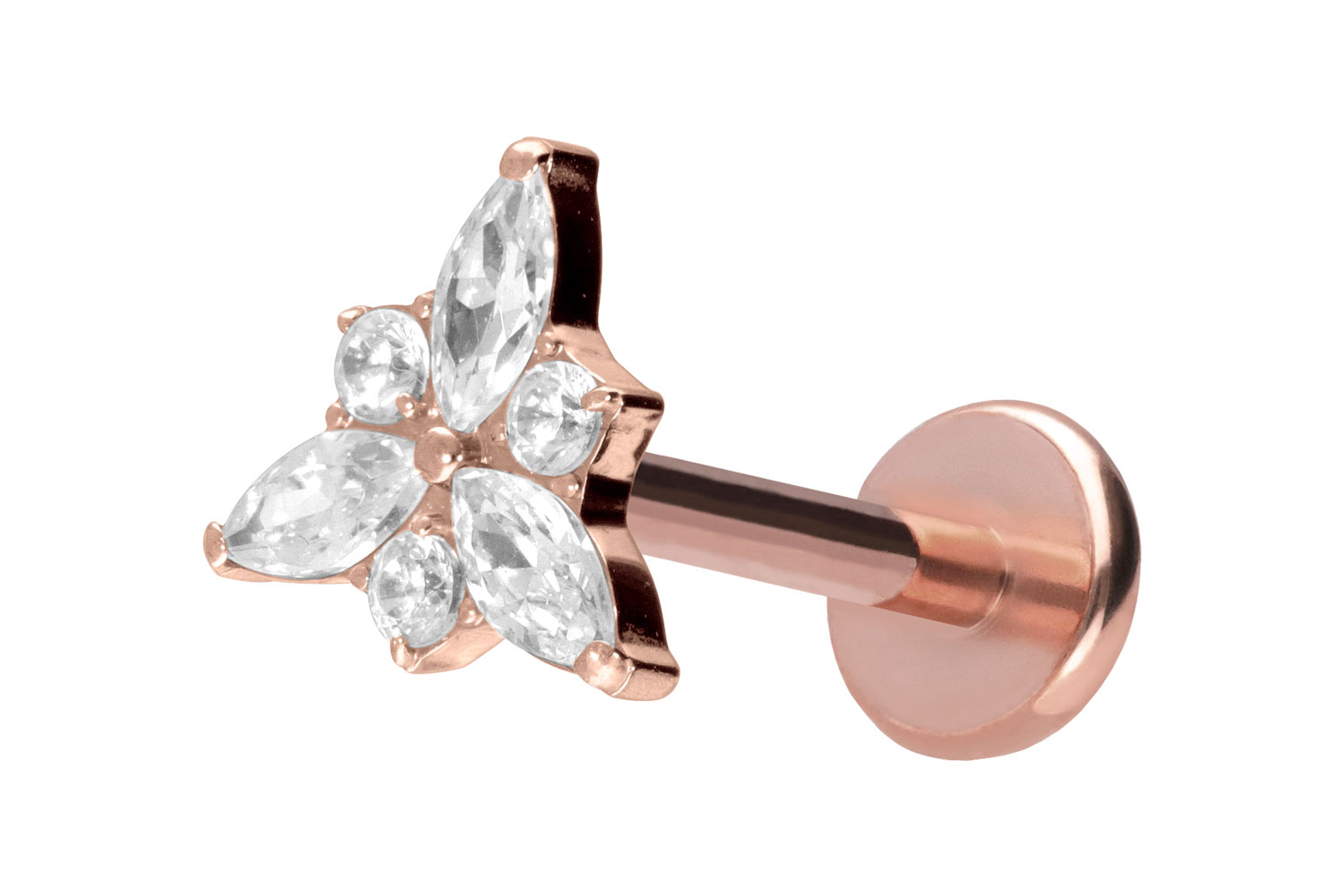 Titan Labret Piercing mit Push Fit KRISTALLBLÜTE